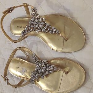 Nine West rhinestone gold sandals nwot